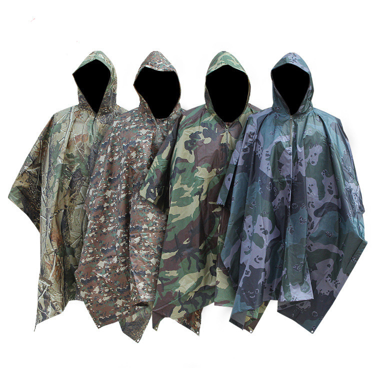 camouflage outdoor rain coat poncho military polyester rip stop fabric army rain coat for soldiers 