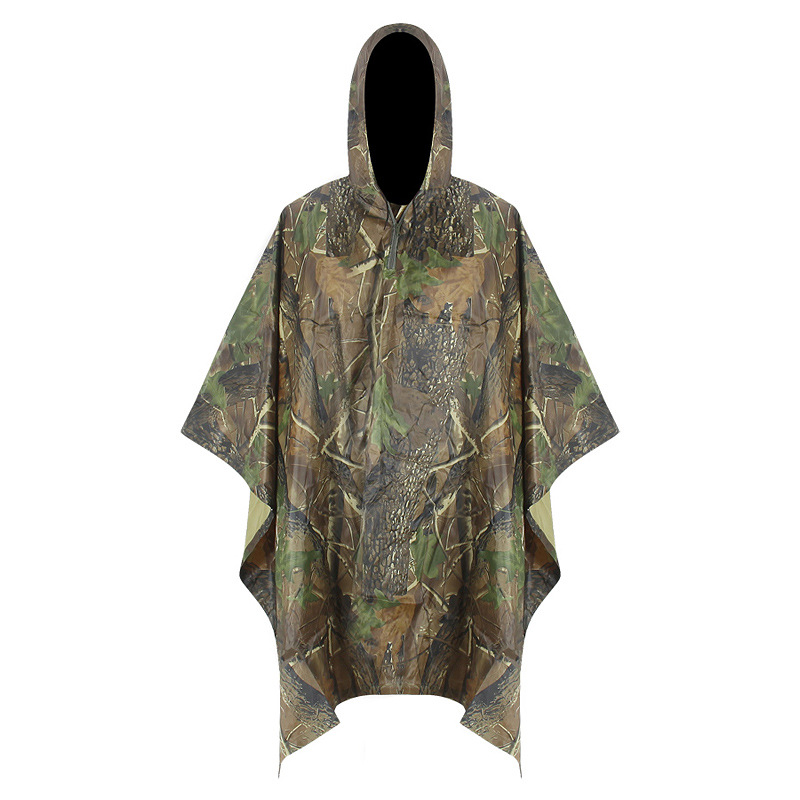 BigBig Home Waterproof Rain Poncho Polyester Rain Coat Jacket for Outdoor Activities 140 * 100 CM 3 in 1 Camouflage Camping Sunshade Tarp Tent Mat Rain Cover for Hiking Fishing 