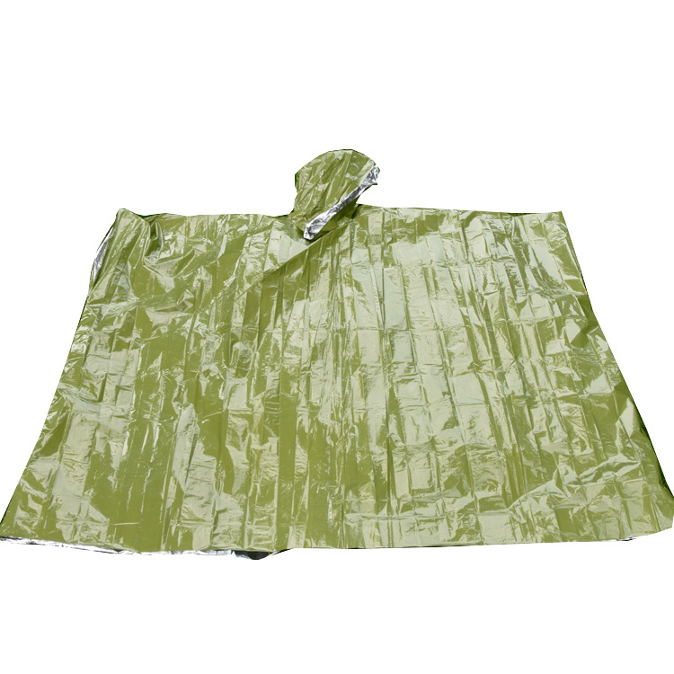 Emergency survival rain coat with thermal foil 