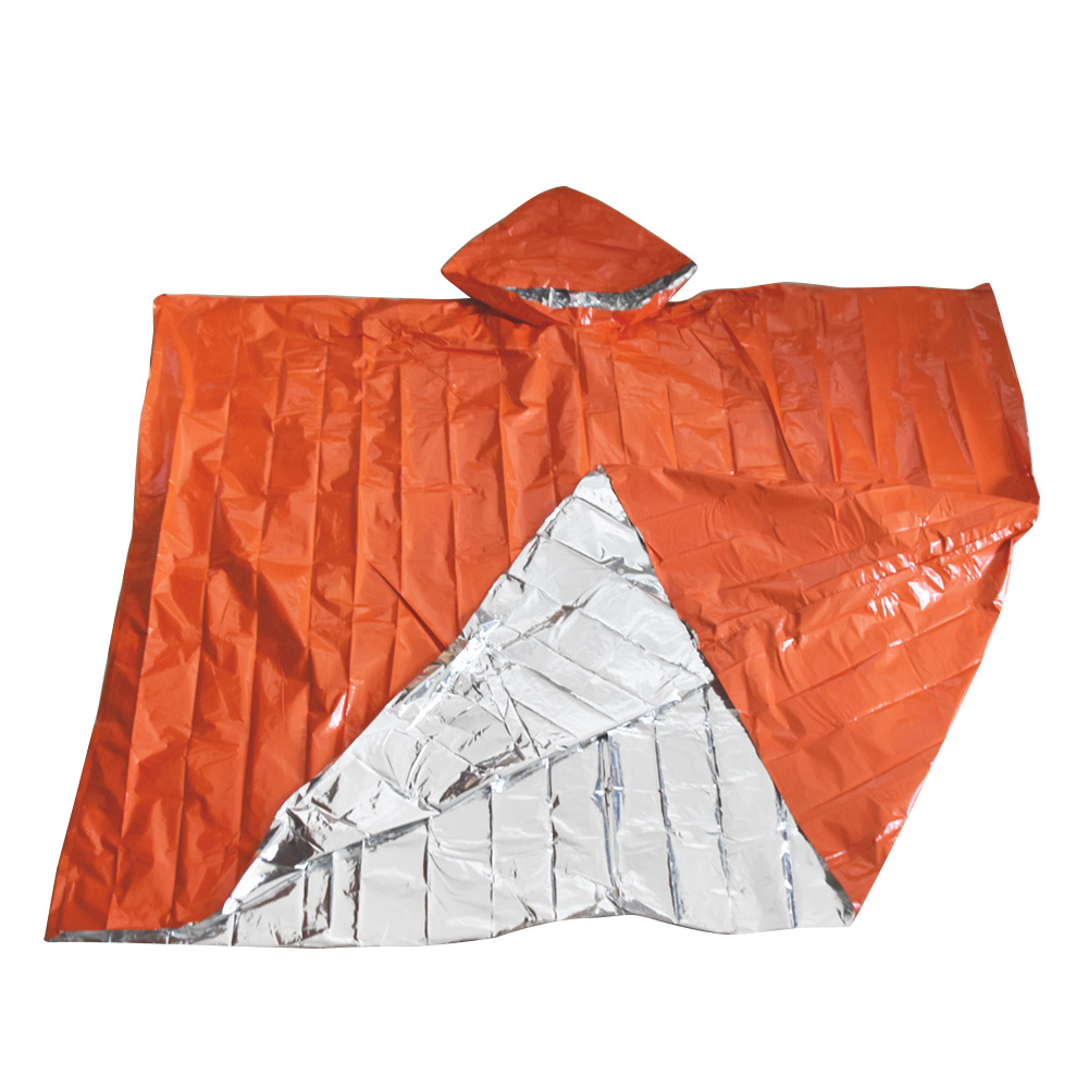 Emergency survival rain coat with thermal foil 