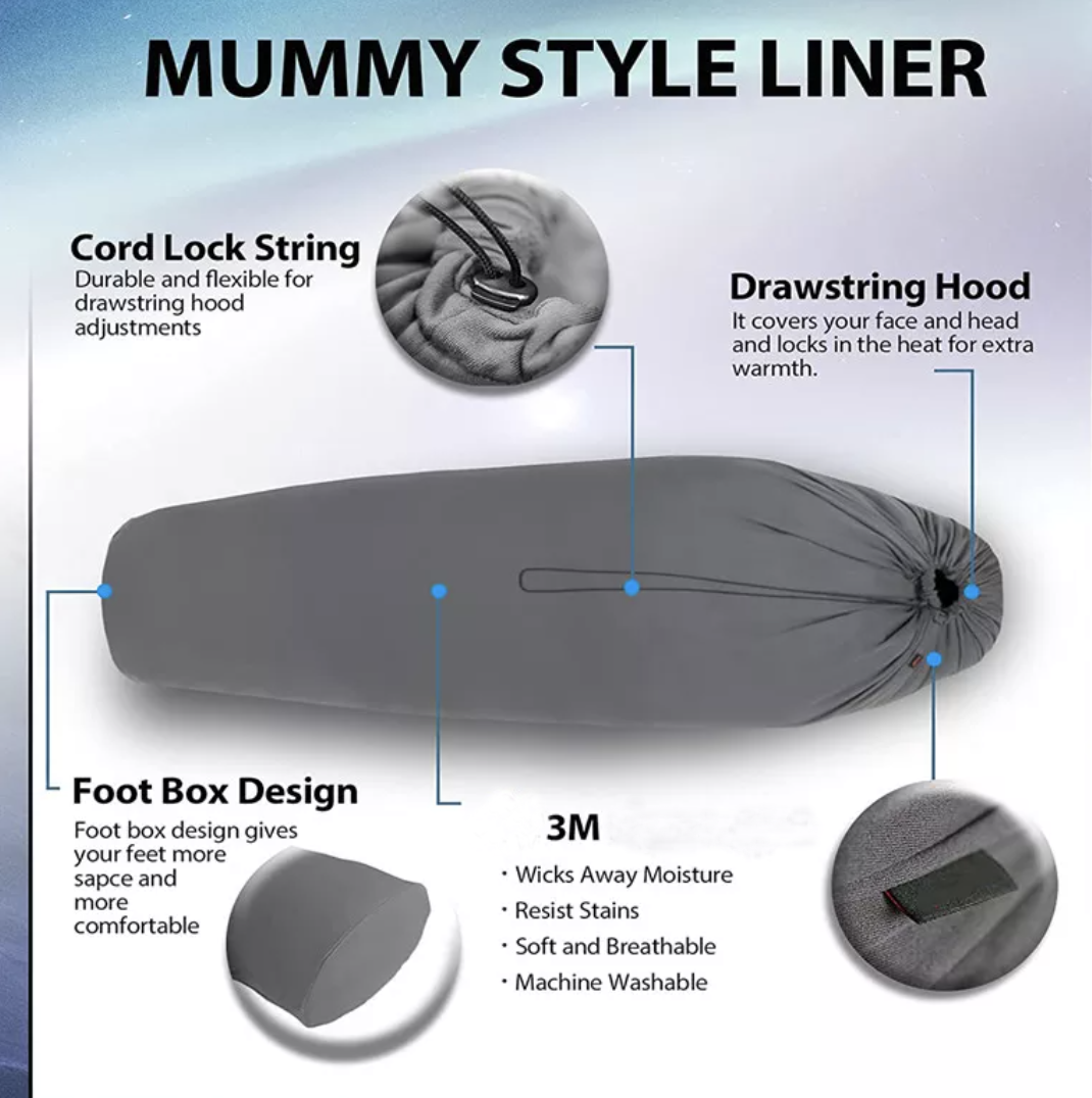 Thermal sleeping bag liner mummy style liner