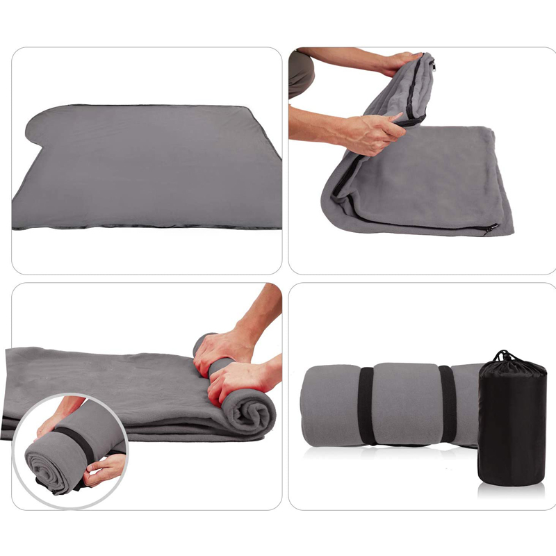 Portable mummy sleeping bag liner fleece liner with hood
